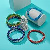 7Pcs 7 Colors Natural Weathered Agate(Dyed) & Lampwork Evil Eye Round Beaded Stretch Bracelets Set BJEW-JB08958-2