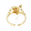 Cubic Zirconia Panda with Bamboo Open Cuff Ring RJEW-N037-011-2