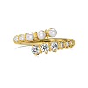 Round Shell Pearl & Clear Cubic Zirconia Cuff Ring RJEW-Q813-01G-1