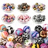 24Pcs 6 Styles Printed Round Silicone Focal Beads SIL-YW0001-76A-2