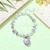 Natural Lepidolite/Purple Mica Stone Heart Charm Bracelet with Chips Beaded Chains BJEW-TA00295-02-4