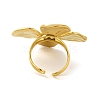 Ion Plating(IP) 304 Stainless Steel Flower Open Cuff Ring for Women RJEW-C083-10G-3