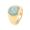 304 Stainless Steel Natural Amazonite Finger Rings RJEW-F203-02G-03-4