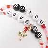 2Pcs 2 Style Word Do You Love Me Plastic Beaded Stretch Bracelets Set with Alloy Enamel Rose Charms BJEW-JB08700-5