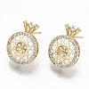 Brass Micro Pave Clear Cubic Zirconia Stud Earring Findings KK-T062-51G-NF-1