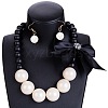 Fashionable Bohemian Style Resin Round Beaded Dangle Earrings & Necklaces Sets FS-WG6B49E-04-1