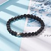 Natural Lava Rock Stretch Bracelet with Alloy Cat Beaded BJEW-JB08309-01-2