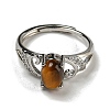 Oval Natural Tiger Eye Adjustable Rings RJEW-Q818-01P-10B-3