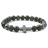 Natural African Turquoise(Jasper) & Synthetic Hematite Corss Beaded Stretch Bracelets BJEW-JB09845-01-1