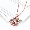 Real Rose Gold Plated Brass Cubic Zirconia Flower Pendant Necklaces NJEW-BB04540-3