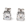 Square 316 Surgical Stainless Steel Pave Cubic Zirconia Stud Earrings for Women Men EJEW-Z050-03B-AS-1