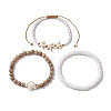 3Pcs 3 Styles Tortoise Round Wood & Disc Sea Shell Beaded Stretch Bracelet Sets BJEW-JB10311-4