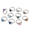 Oval Natural Mixed Stone Adjustable Rings RJEW-Q819-01P-1