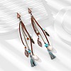 Alloy & Synthetic Turquoise & Natural Shell Tassel Dangle Stud Earrings FS-WGE89CC-01-1
