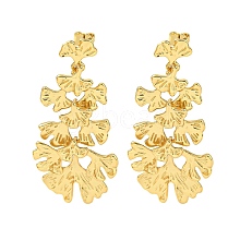 Gingko Leaf Shape Rack Plating Brass Dangle Stud Earrings EJEW-K263-05G