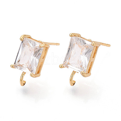 Brass with Cubic Zirconia Stud Earring Findings KK-Q789-14G-1