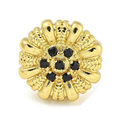 Rack Plated Brass Micro Pave Cubic Zirconia Flower Open Cuff Rings for Women RJEW-Z042-02G-01-1