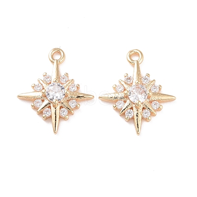 Brass Micro Pave Clear Cubic Zirconia Charms KK-G418-09G-1