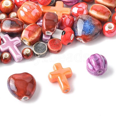 48Pcs Glazed Porcelain Beads PORC-FS0001-34-1