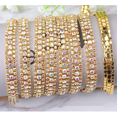 Brass Rhinestone Strass Chains CHC-WH0001-06G-1