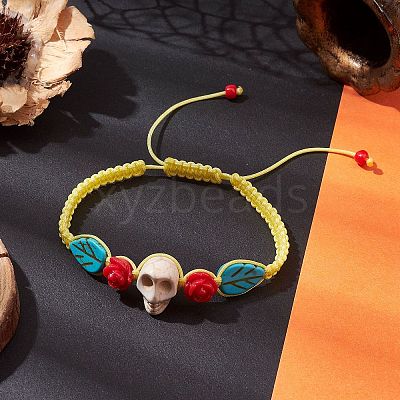 5Pcs 5 Colors Adjustable Synthetic Dyed Turquoise & Magnesite Braided Bead Bracelet Sets BJEW-JB10603-1