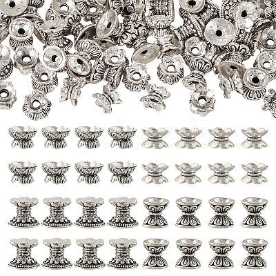 60Pcs 4 Styles Tibetan Style Alloy Bead Caps FIND-TA0002-98-1