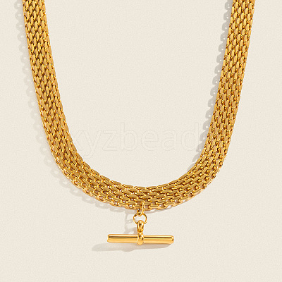 304 Stainless Steel Column Bar Pendant Mesh Chain Necklaces for Women GV4804-1-1