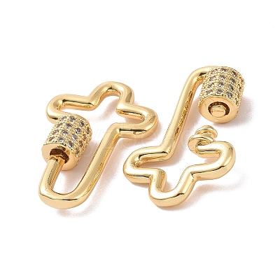 Brass Micro Pave Clear Cubic Zirconia Keychain Clasps ZIRC-TAC0005-02A-G-1