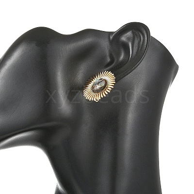 Paua Shell & Brass Stud Earrings for Women EJEW-JE07473-01-1