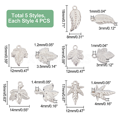 20Pcs 5 Style 201 Stainless Steel Pendants STAS-UN0030-22-1