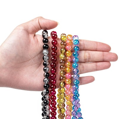 Two Tone Crackle Glass Beads Strands CCG-Q002-8mm-M-1