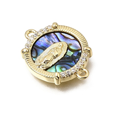 Virgin Mary Theme Brass Micro Pave Clear Cubic Zirconia Connector Charms CU-CBAF50C-05B-G01-1