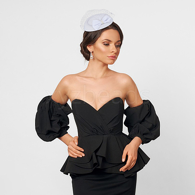 Bowknot Wool Felt Fascinators Pillbox Hat with Iron Alligator Hair Clips LS-MRMJ-WH0077-113A-1