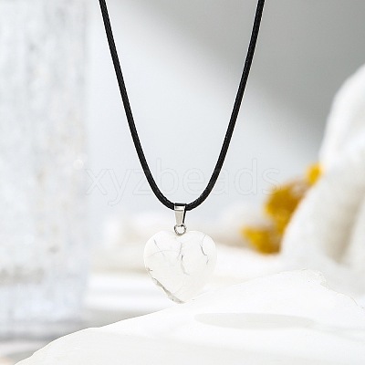 Natural Howlite Heart Pendant Black Cord Necklaces NI9317-11-1