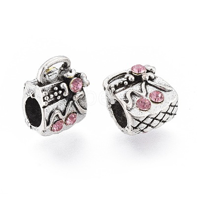 Antique Silver Tone Alloy Rhinestone European Beads RB-J558-08AS-C-1