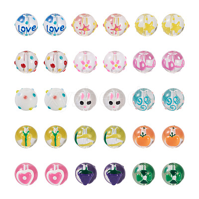 30Pcs 15 Style Transparent Glass Enamel Beads GLAA-KS0001-09-1