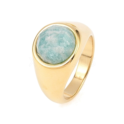 304 Stainless Steel Natural Amazonite Finger Rings RJEW-F203-02G-03-1