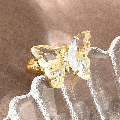 Brass Micro Pave Cubic Zirconia Finger Rings GL-CBA65A8-01G-15-1