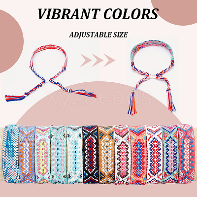 12Pcs 12 Colors Polyester Braided Cord Bracelets Set BJEW-AN0001-56-1