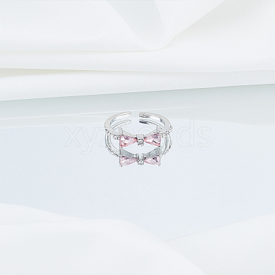 1Pc Bowknot Alloy & Resin Cuff Rings for Women RJEW-LP0010-07-1