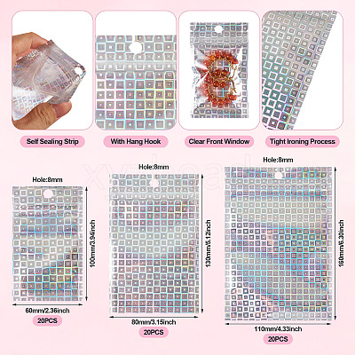60Pcs 3 Styles Laser Plastic Resealable Bags ABAG-TA0001-56C-1