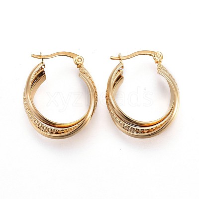 Ion Plating(IP) 304 Stainless Steel Triple Hoop Earrings EJEW-P176-01G-1