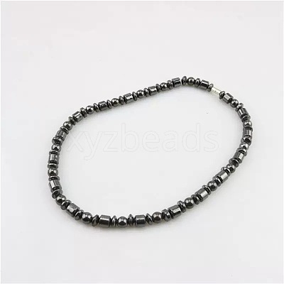 Synthetic Magnetic Hematite Rondelle Column and Round Beaded Nacklaces for Men WA5844-1-1
