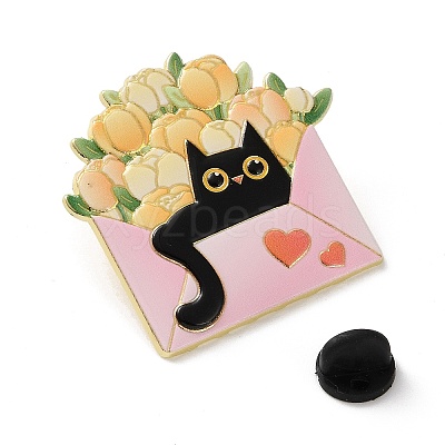 Black Cat & Flower Enamel Pins JEWB-Z048-09G-02-1