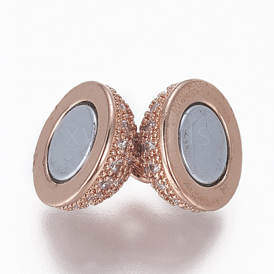 Brass Micro Pave Cubic Zirconia Magnetic Clasps with Loops ZIRC-L082-C-01-RG-1
