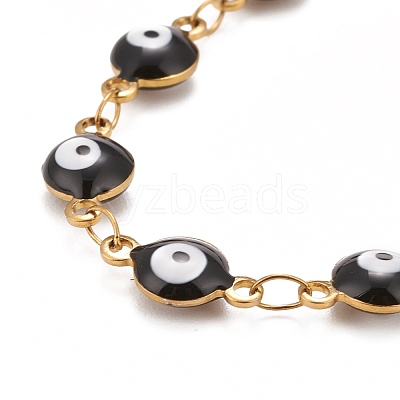 Enamel Oval with Evil Eye Link Chains Bracelet BJEW-P271-04G-03-1