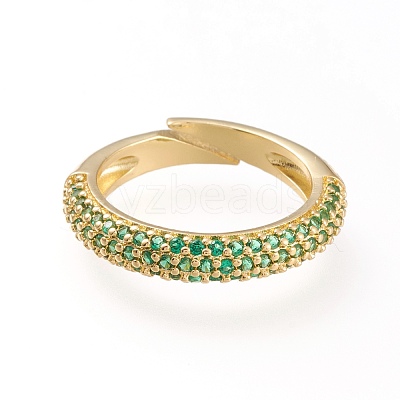Adjustable Brass Micro Pave Cubic Zirconia Cuff Rings RJEW-L098-007-G-1