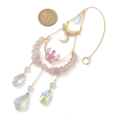 Butterfly & Teardrop Brass & 304 Stainless Steel Hanging Suncatchers HJEW-TA00156-1