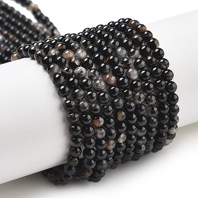 Natural Black Tourmaline Beads Strands G-Q031-A01-4mm-1