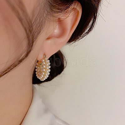 Flat Round Alloy Plastic Imitation Pearl Hoop Earrings FS-WG2046F-01-1